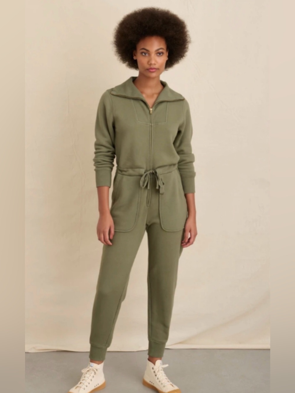 Alex Mill Crosby Sweatshirt Jumpsuit with Drawstring Waist